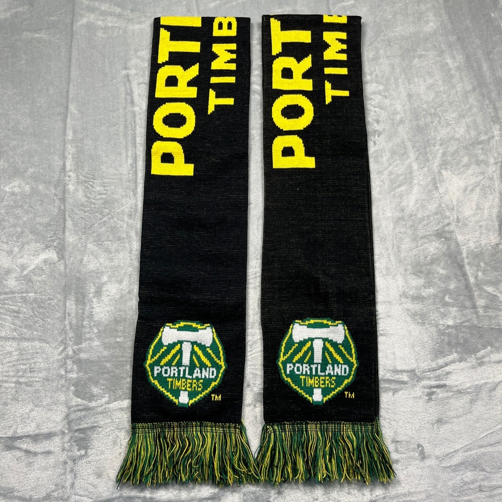 MLS Portland Timbers Scarf Black Yellow Daimler Reversible Knit Fringe‎ Set of 2